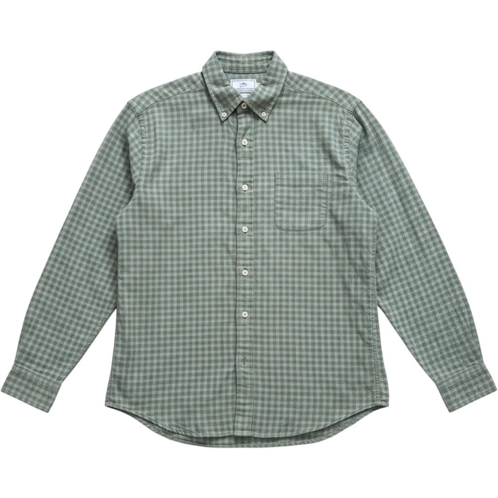 Southern Tide Mens Classic Fit Flannel Shirt Green Grey Gingham Check Medium